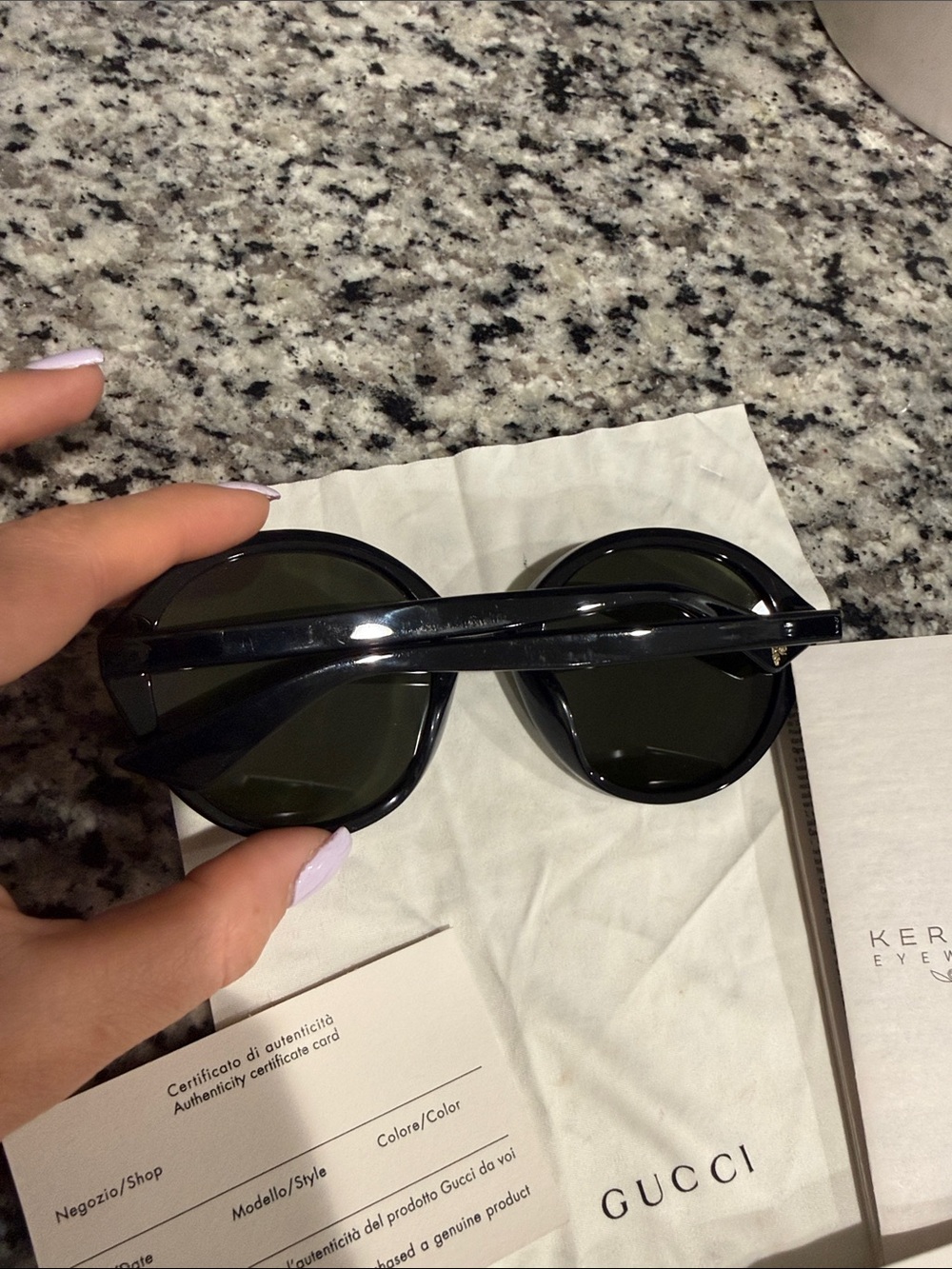 Gucci Women’s Black Round Sunglasses with Gold Accent - Picture 2 of 6